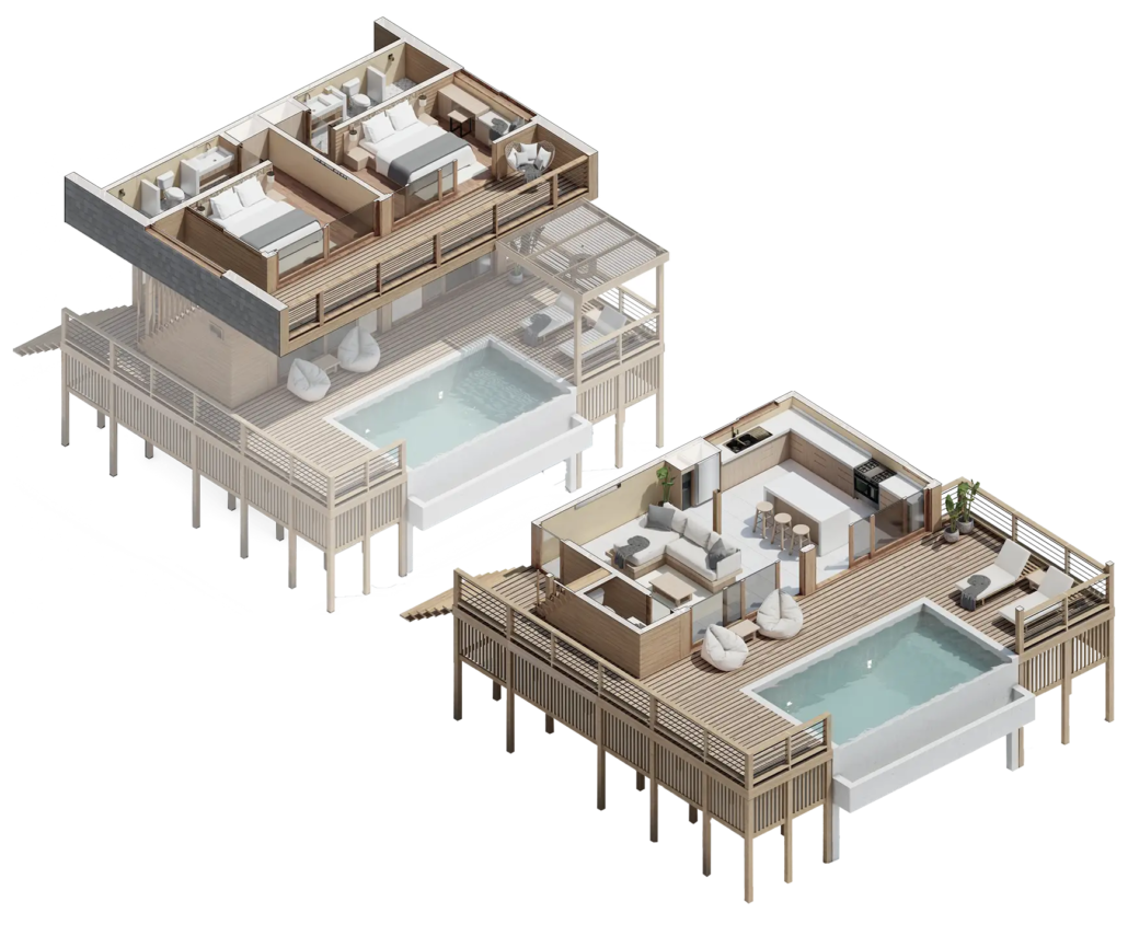 Twin 90 2 storey wood prefab 3D