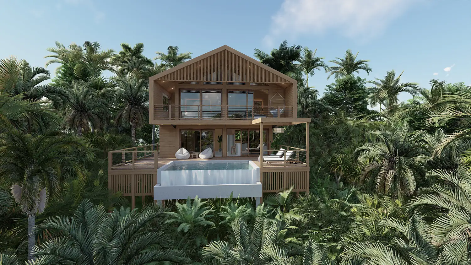 Twin 90 Natural - Wood prefab 2 bedroom Bali