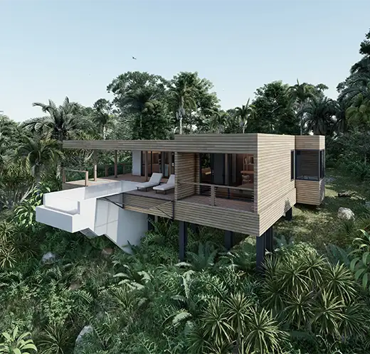 Villa 75 Natural - Luxury wood prefab 1 bedroom house Bali small